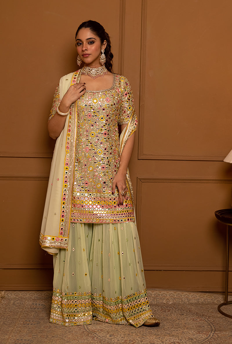 Pista Green Mirror Hoor 2.0 Gharara Set