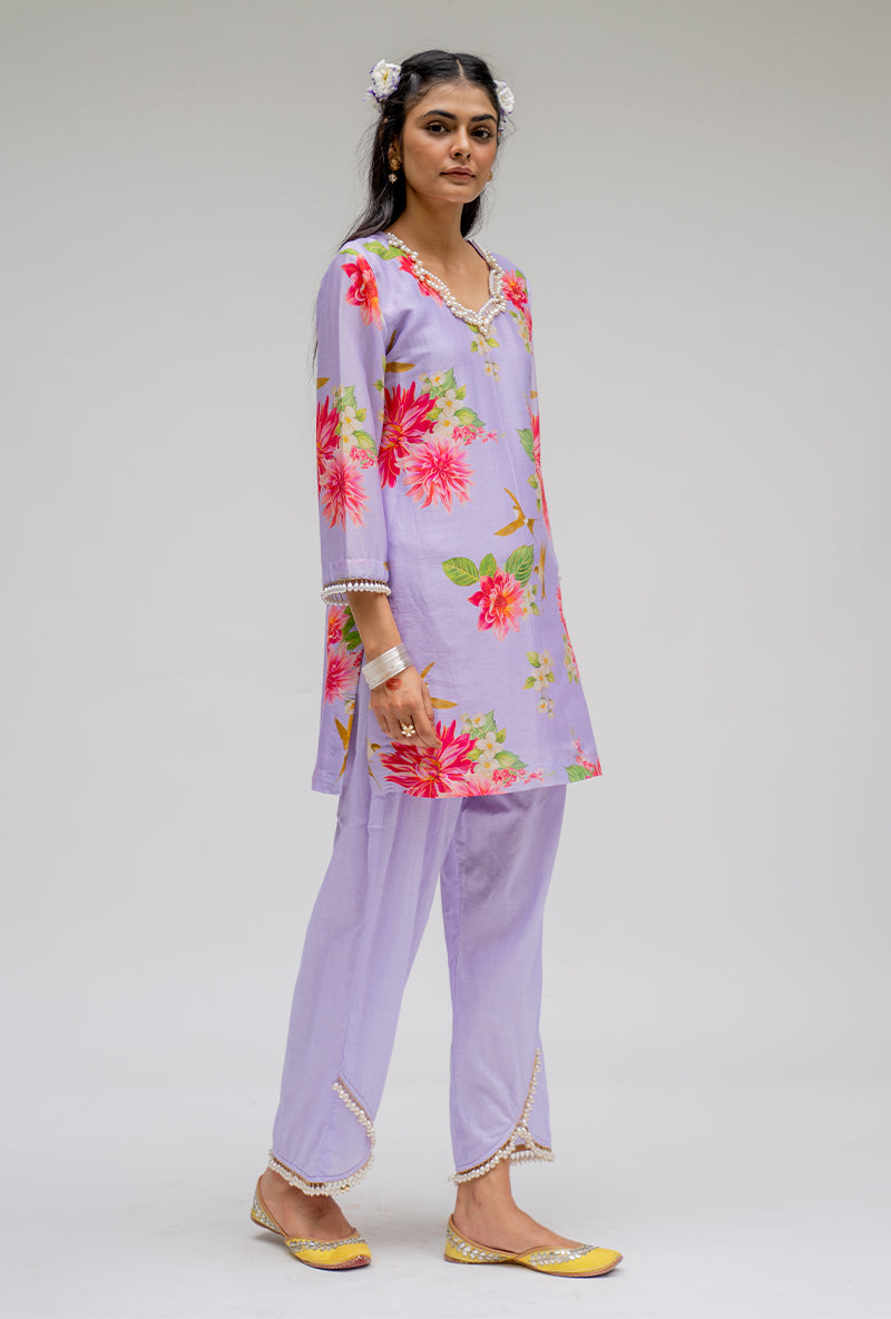 Purple Printed Short Nyra Kurta Set