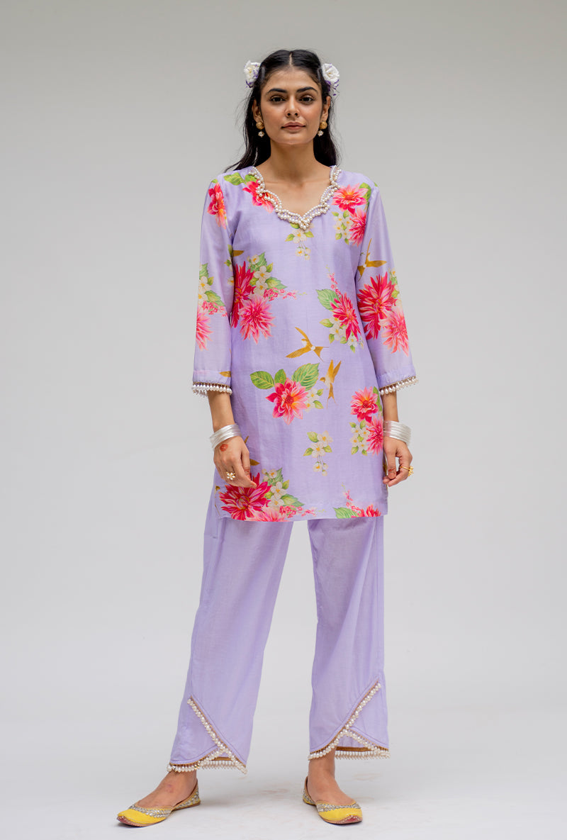 Purple Printed Short Nyra Kurta Set