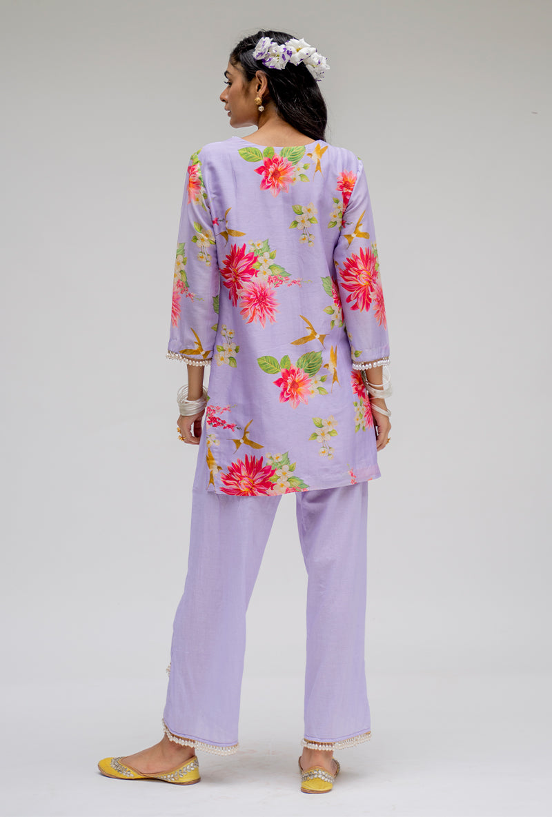 Purple Printed Short Nyra Kurta Set