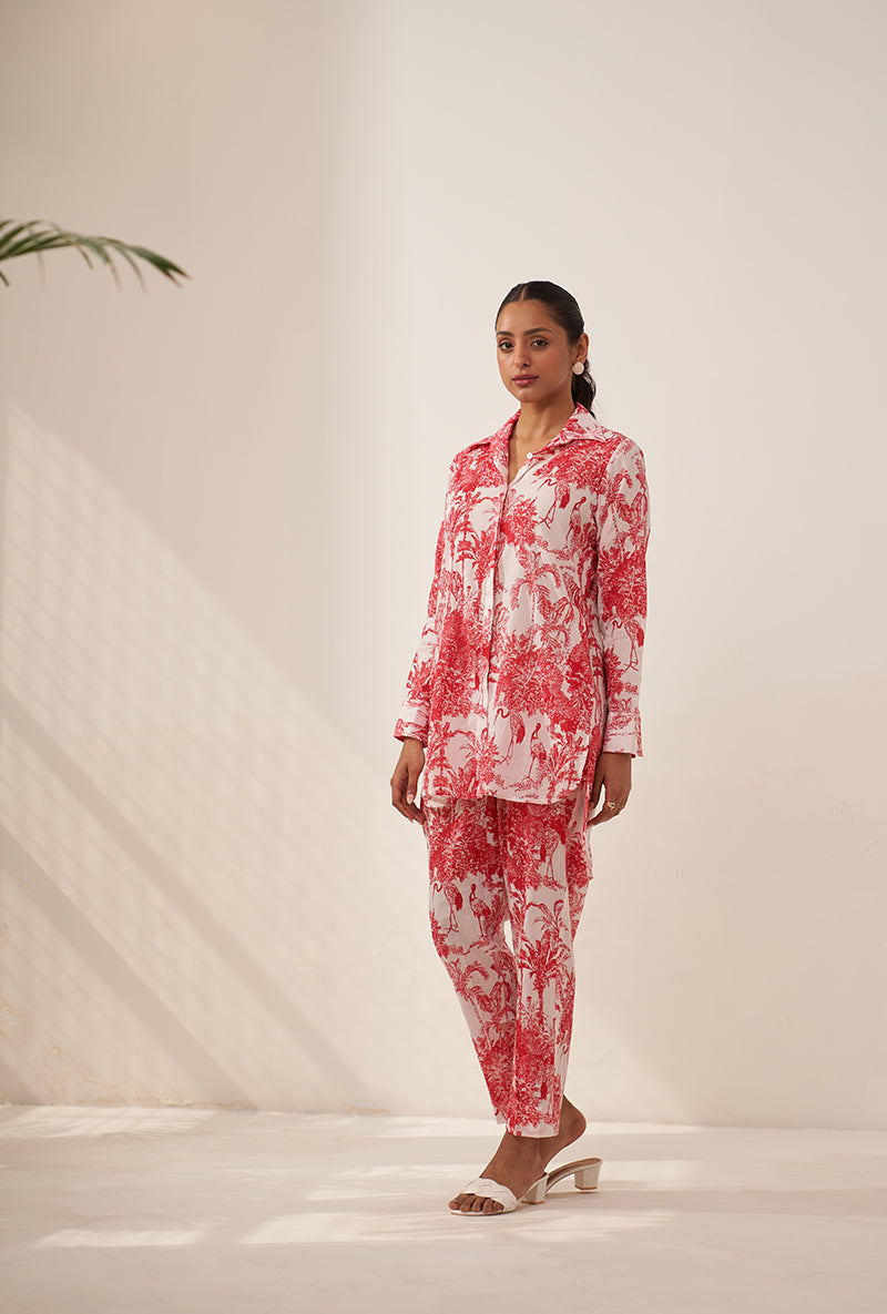 Red Tropical High Low Lovebirds Co-ord Set