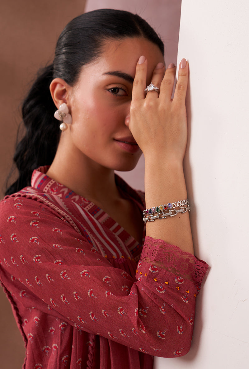 Red V-Neck Mahira Kurta Set