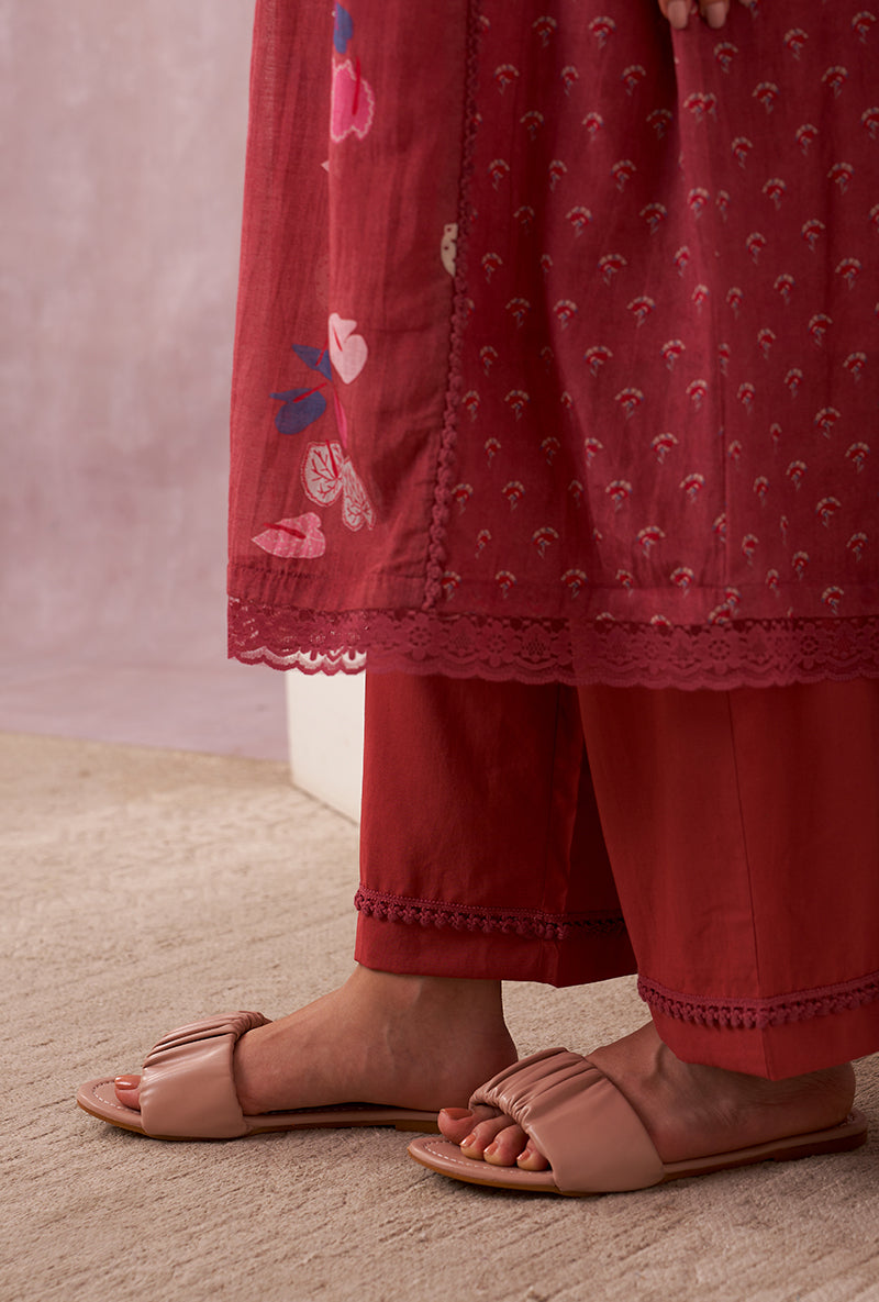 Red V-Neck Mahira Kurta Set