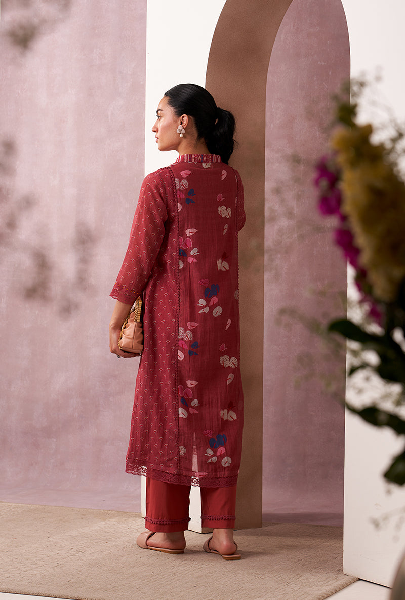Red V-Neck Mahira Kurta Set