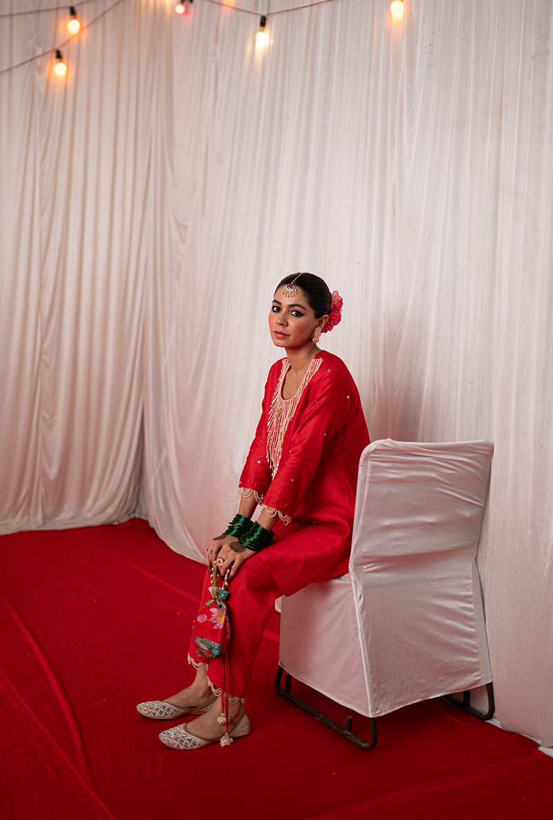 Red Yoke Embroidered Kamli 2.0 Kurta Set