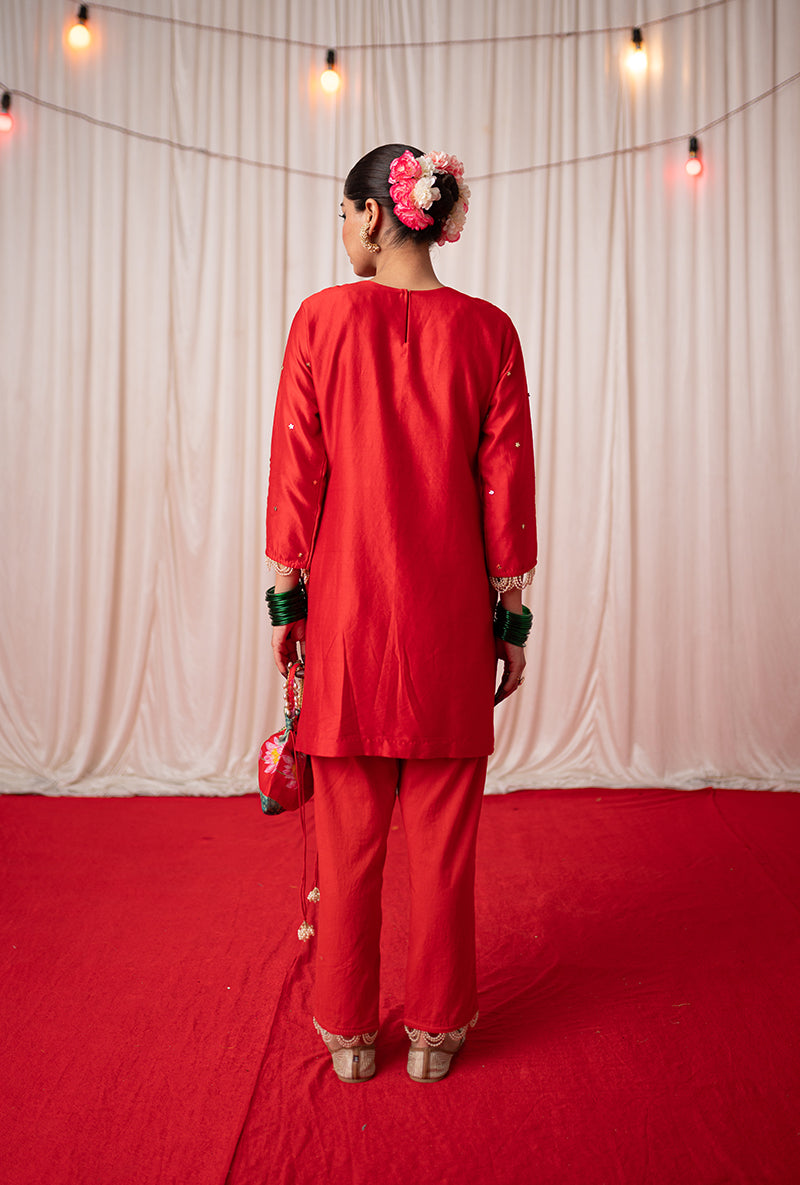 Red Yoke Embroidered Kamli 2.0 Kurta Set