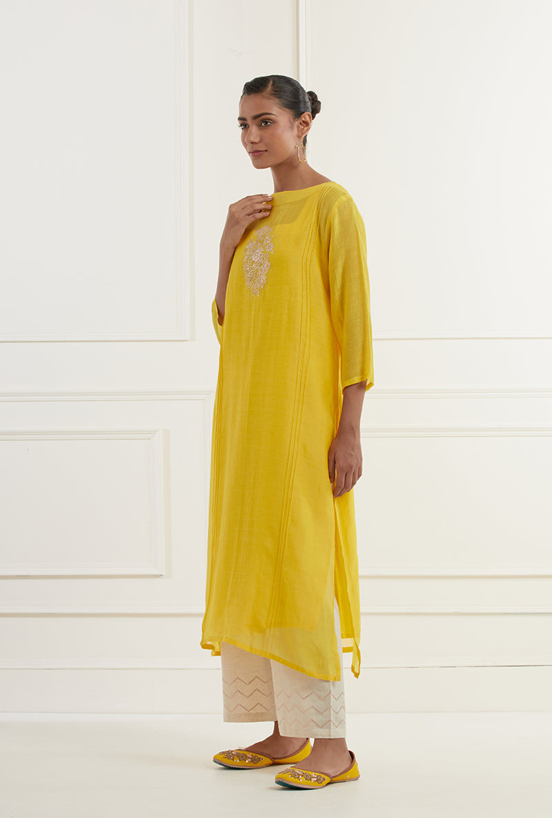Yellow Embroidered Pintuck Sehar Kurta Set