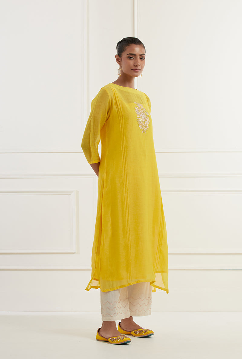 Yellow Embroidered Pintuck Sehar Kurta Set