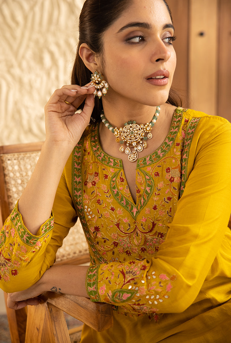 Yellow Mughal Yoke Masakali Kurta Set