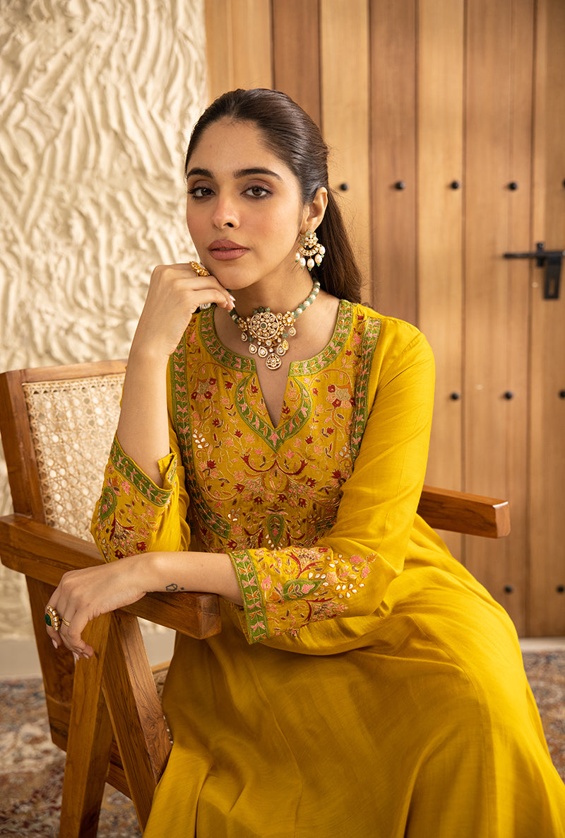 Yellow Mughal Yoke Masakali Kurta Set