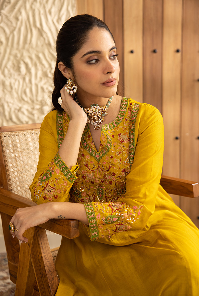 Yellow Mughal Yoke Masakali Kurta Set