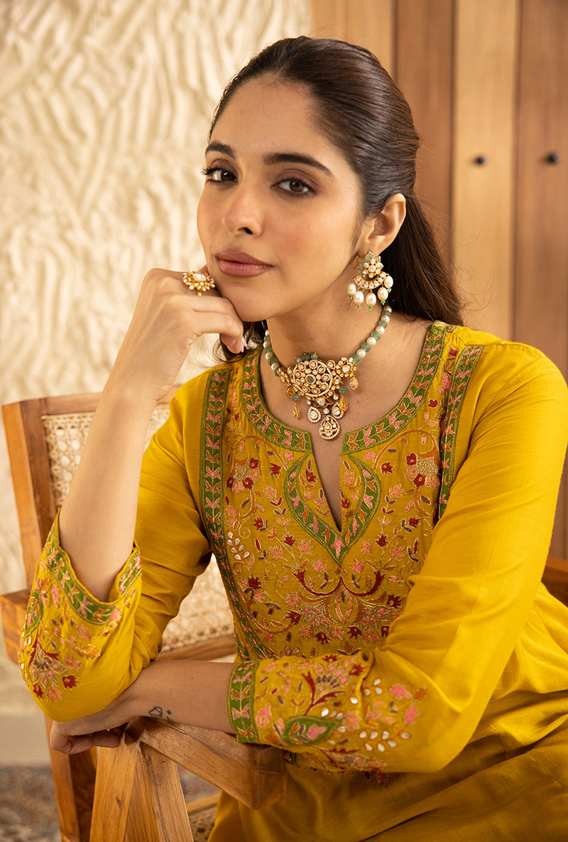 Yellow Mughal Yoke Masakali Kurta Set