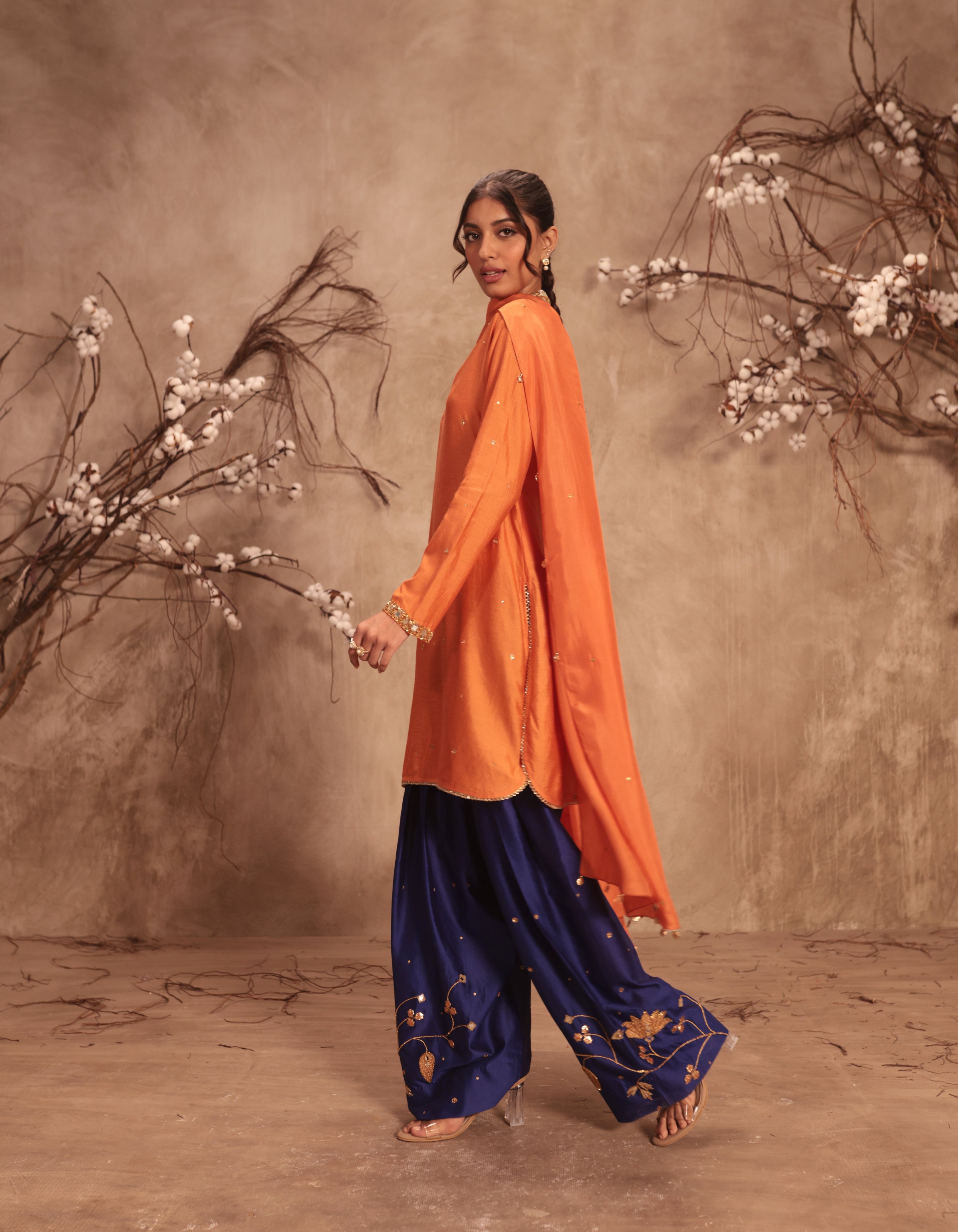 Orange Jaal Rani Kurta Set