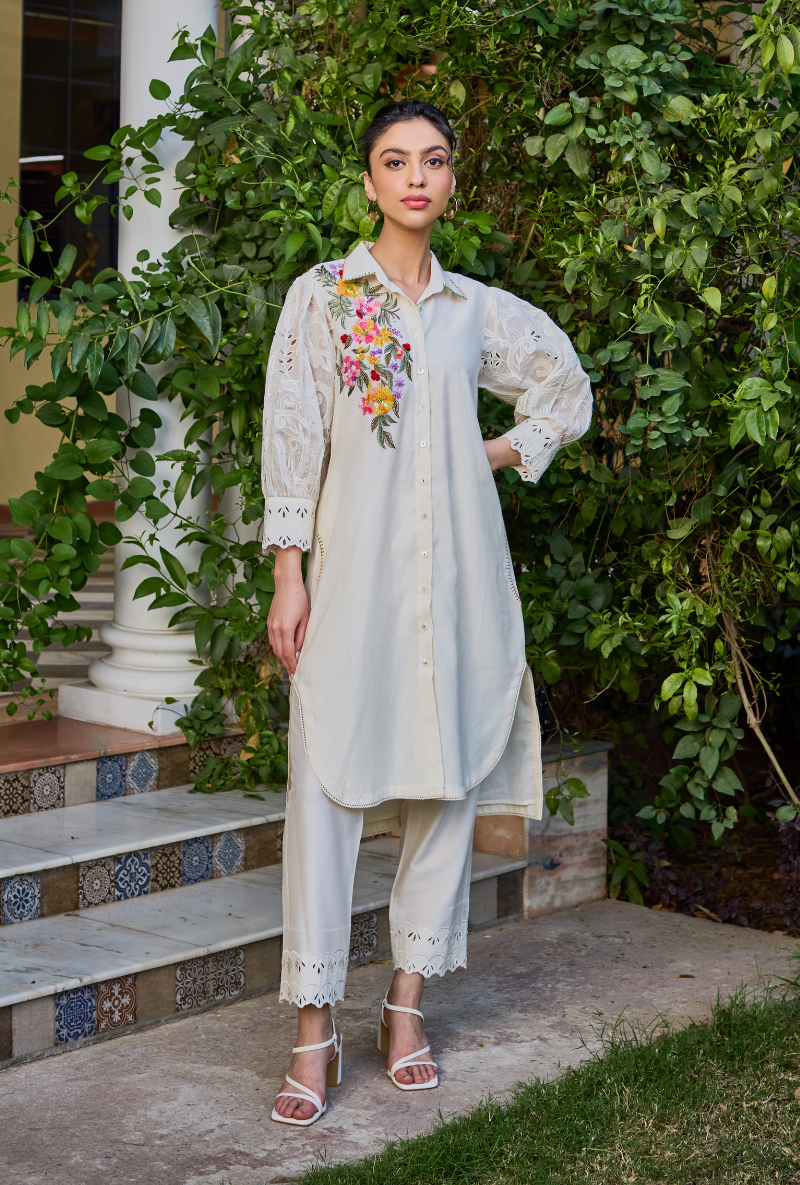 Ivory Collared Button Down Anaardana Co-Ord Set