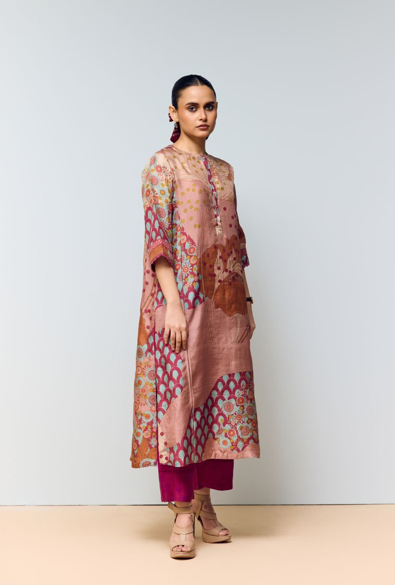 Magenta Pink Hand Printed Kaftan Sleeves Eden Co-Ord Set