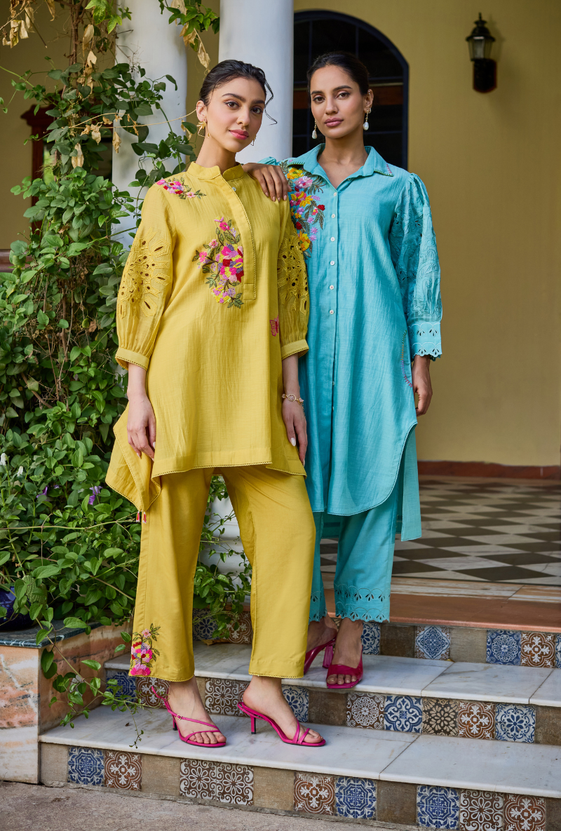 Mustard Side Drop Short Annardana Co-Ord Set