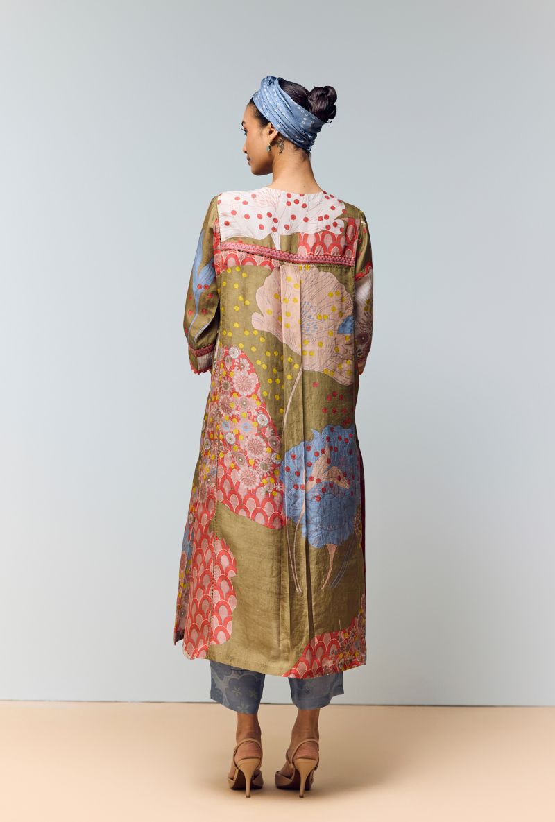 Ice Blue Hand Printed Half Placket Eden Co-Ord Set