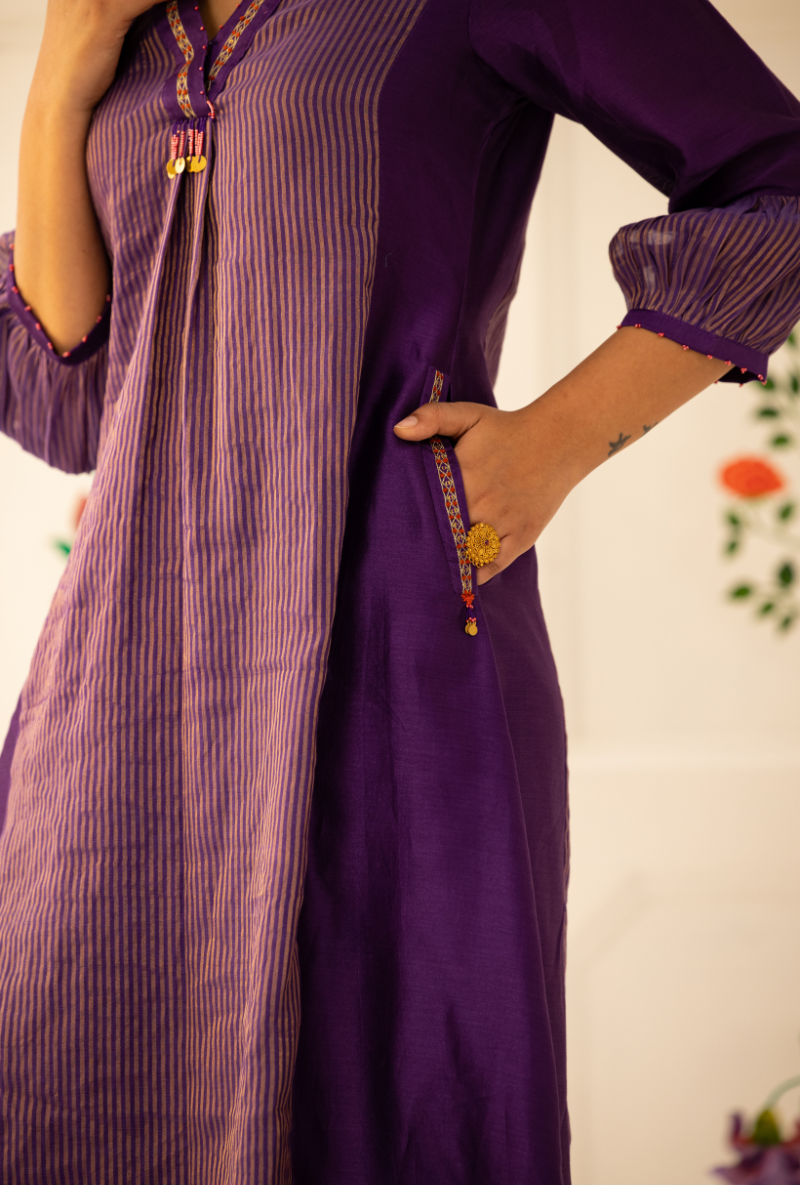 Purple High Collar Kishmish Kurta Set