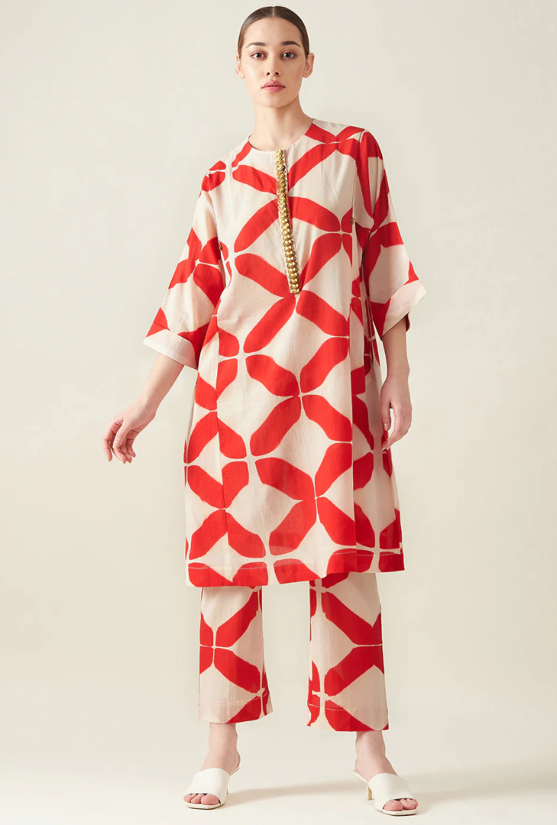 Meghna Nayyar in Red Clamp Dye Embroidered Love Letters Co-Ord Set