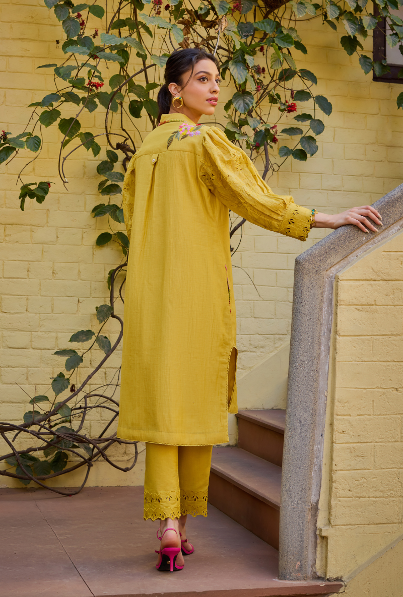 Mustard Collared Button Down Anaardana Co-Ord Set