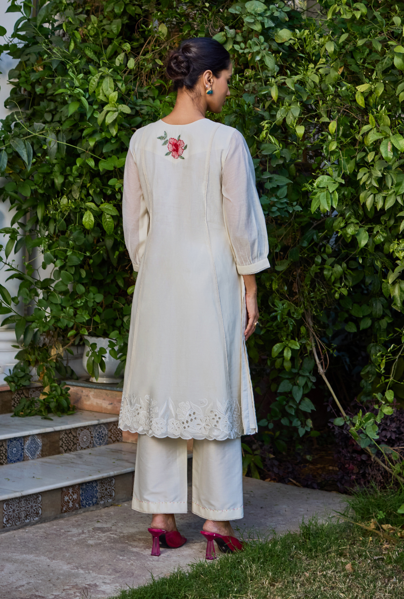 Ivory Hand Embroidered Yoke Anaardana Kurta Set