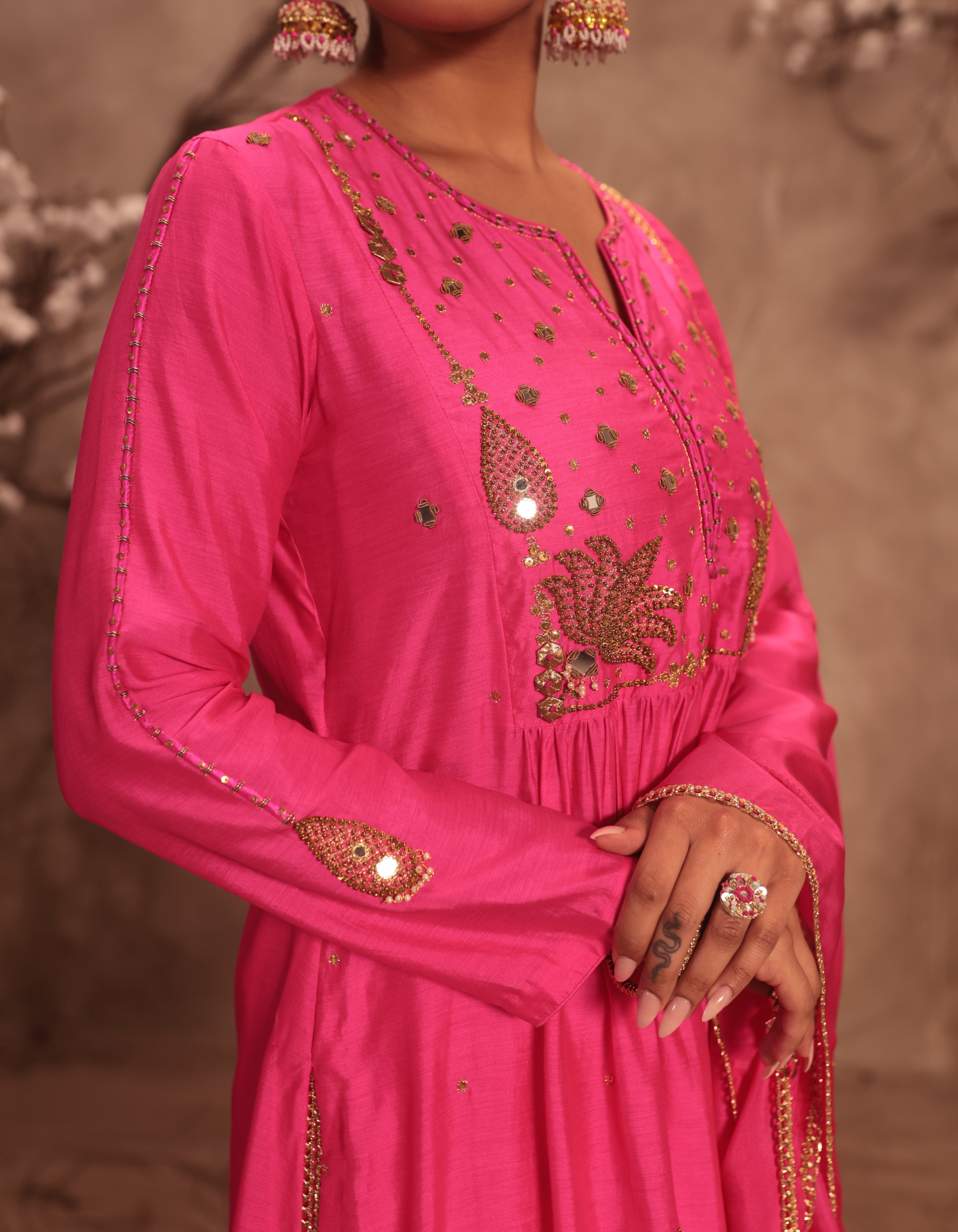 Hot Pink Frockstyle Rani Kurta Set