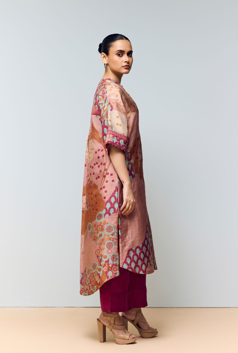 Magenta Pink Hand Printed Mandarin Collar Eden Co-ord Set