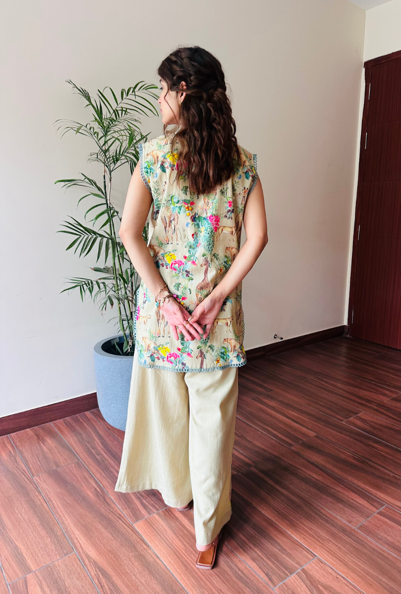 Varsha Rana in Beige Safari Print Sleeveless Savannah Co-Ord Set