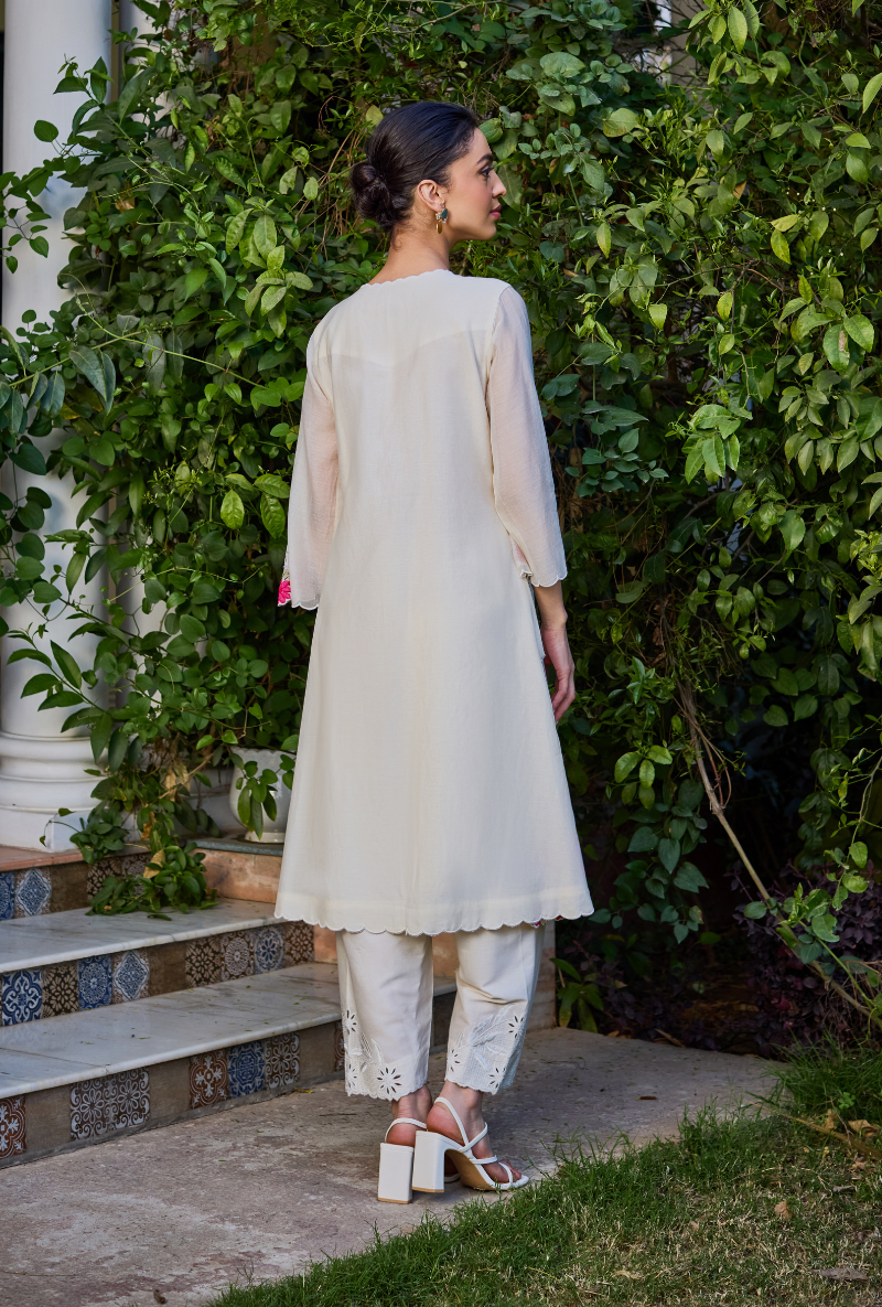 Ivory Cutwork Neckline Straight Anaardana Kurta Set