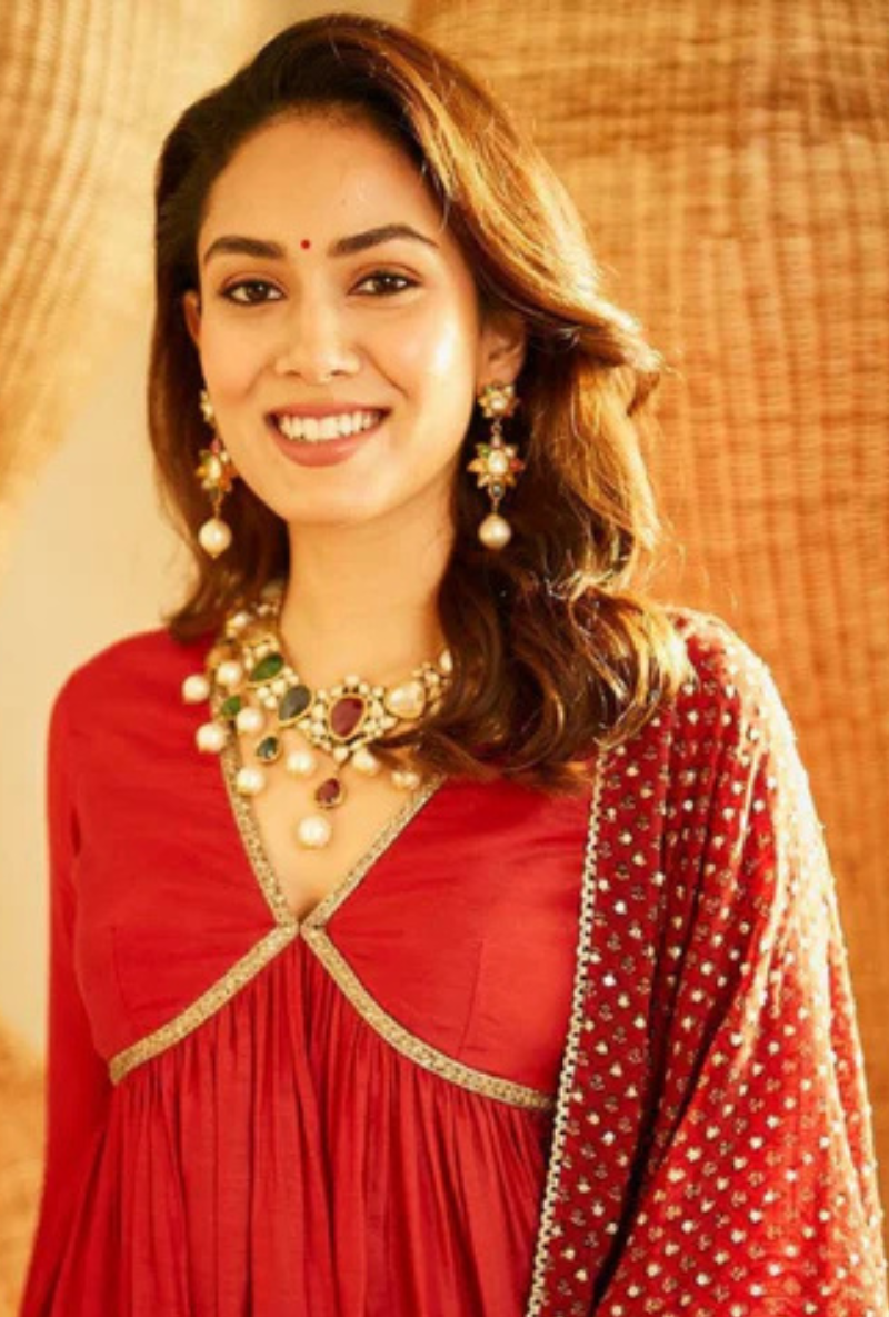 Mira Rajput in Red Cross Yoke Embroidered Chhaya Sharara Set