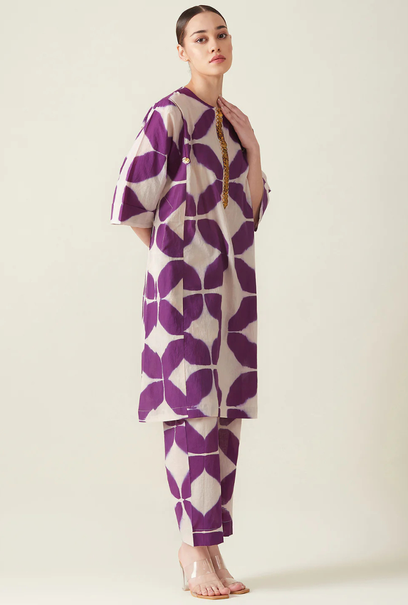 Meghna Nayyar Purple Clamp Dye Embroidered Love Letters Co-Ord Set