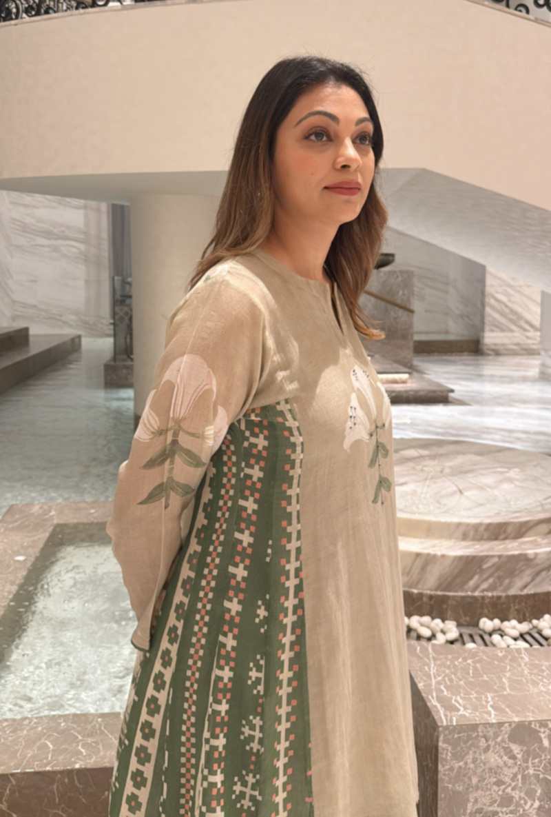 Meghna Nayyar in Beige Printed Dahlia Co-ord set