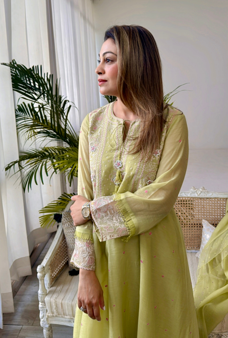 Meghna Nayyar in Mint Green Thread Jaal Square Neck Aafreen Kurta Set