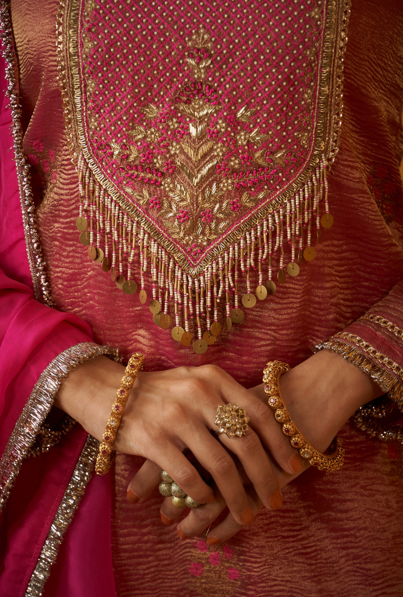 Pink Banarasi Tissue Kainaat Lehenga Set