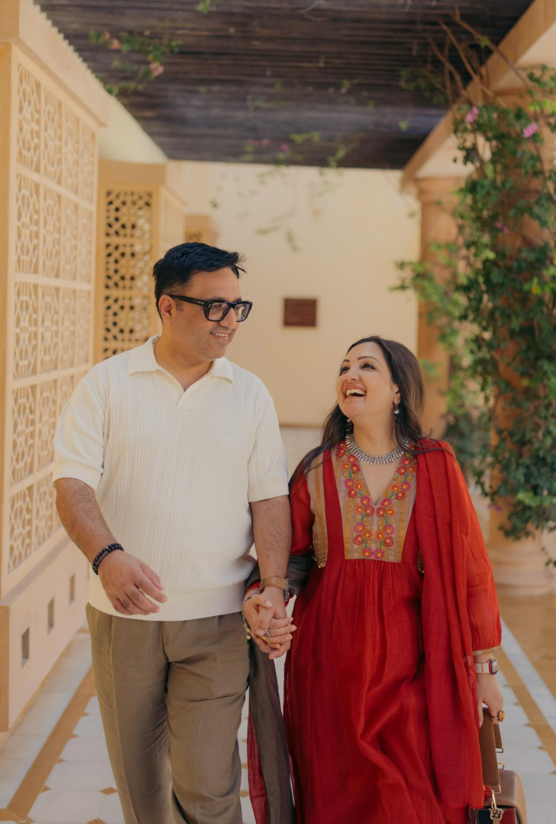 Madhuri Grover in Red Thread Work Tissue Yoke Ruhi Kurta Set