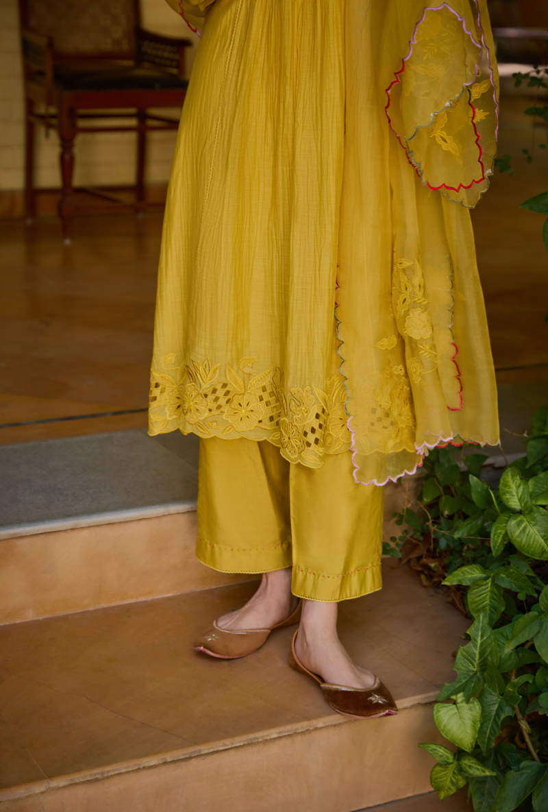 Mustad Hand Embroidered Yoke Anaardana Kurta Set