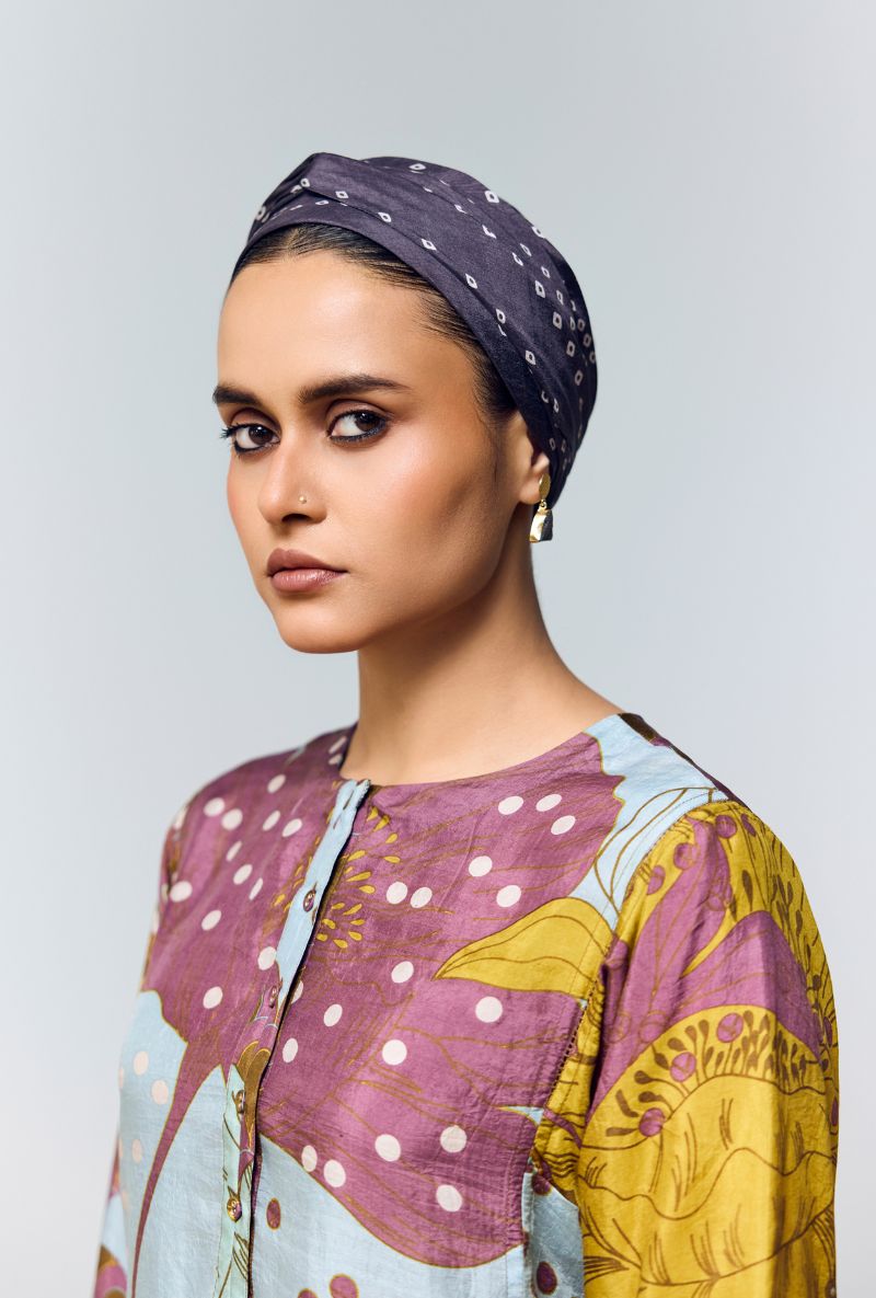 Greyish Blue Hand Printed Kaftan Sleeves Eden Co-Ord Set