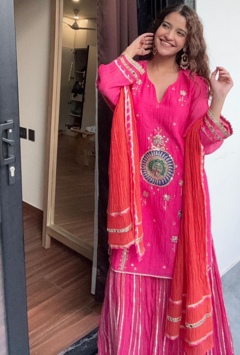 Varsha Rana in Pink Peacock Motif Morbagh Sharara Set