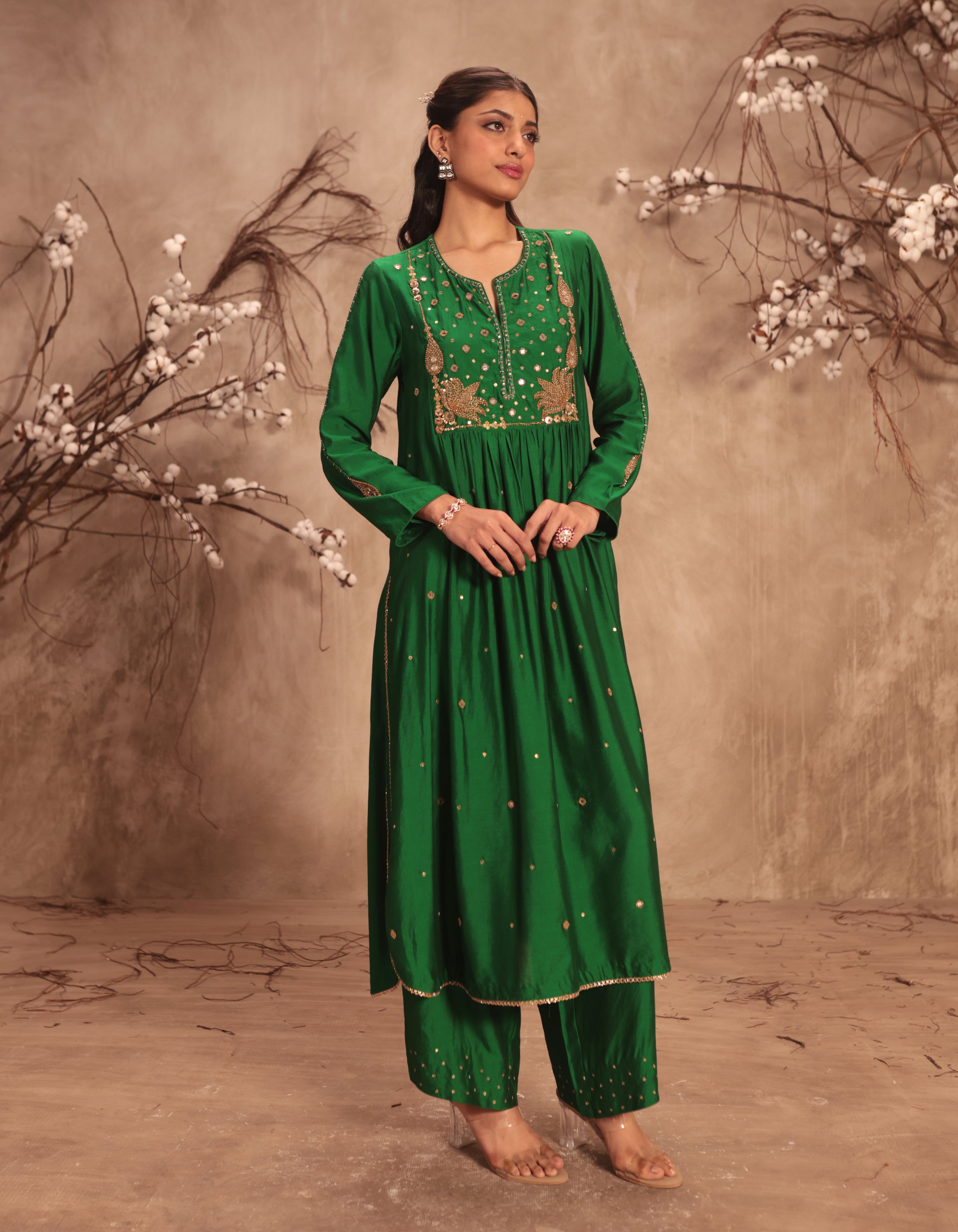 Green Frockstyle Rani Kurta Set