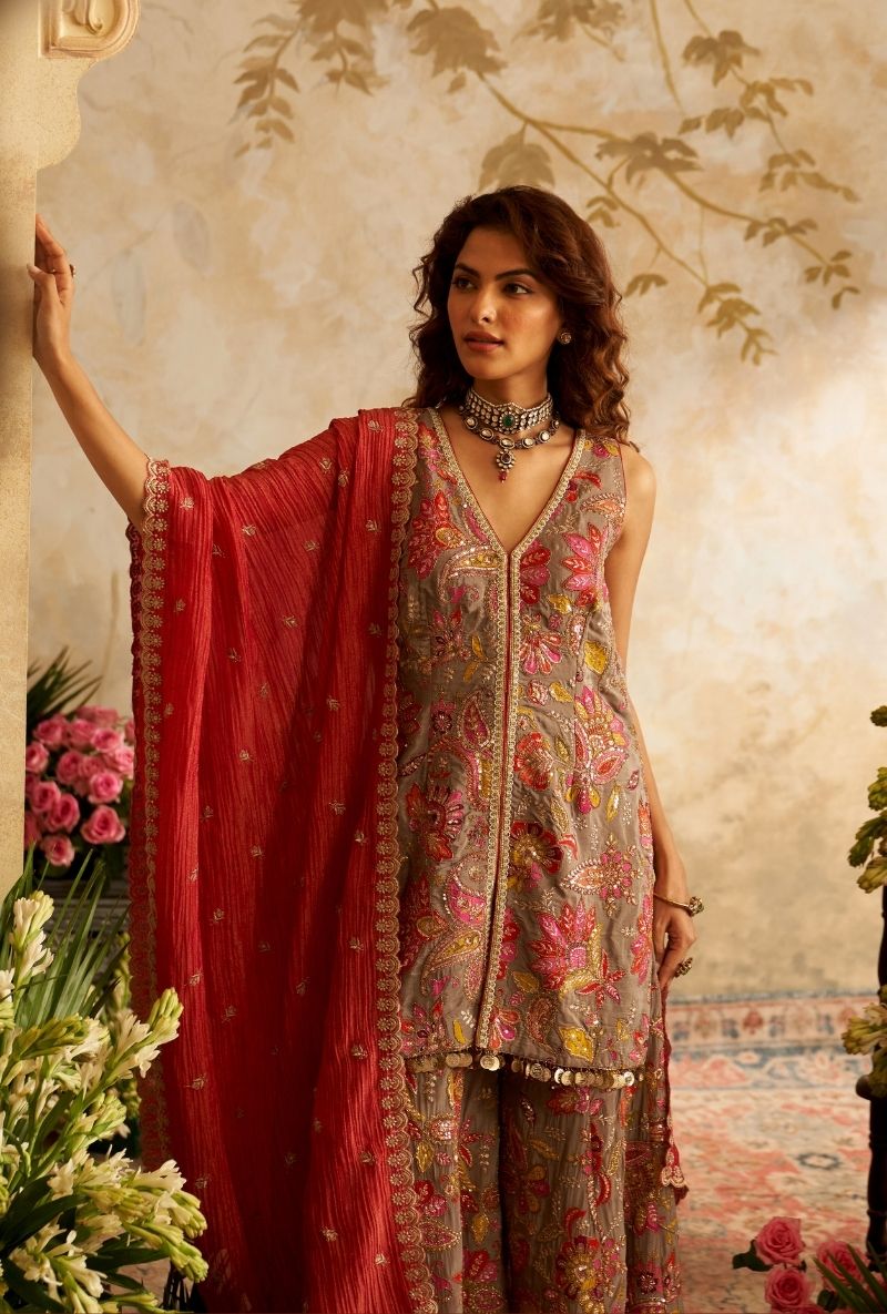 Grey All Over Printed Rumi Gharara Set