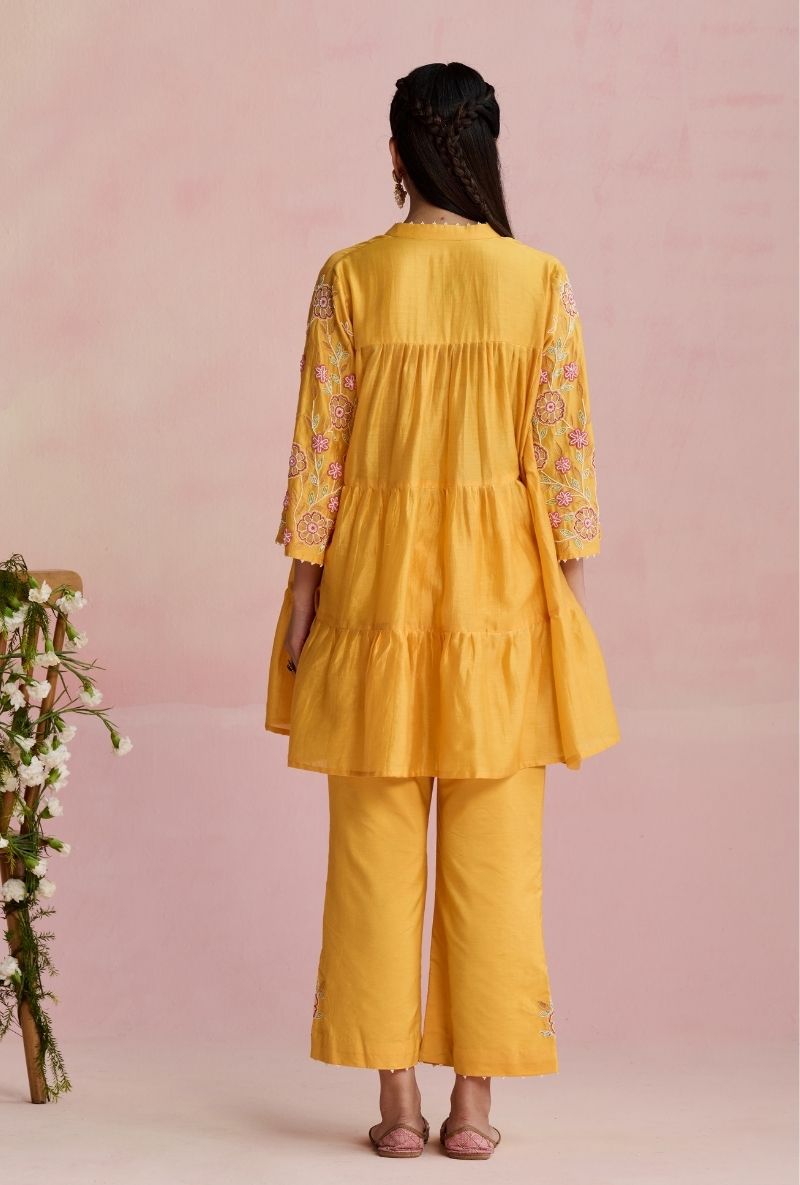 Yellow Embroidered Sleeves A Line Amara Kurta Set