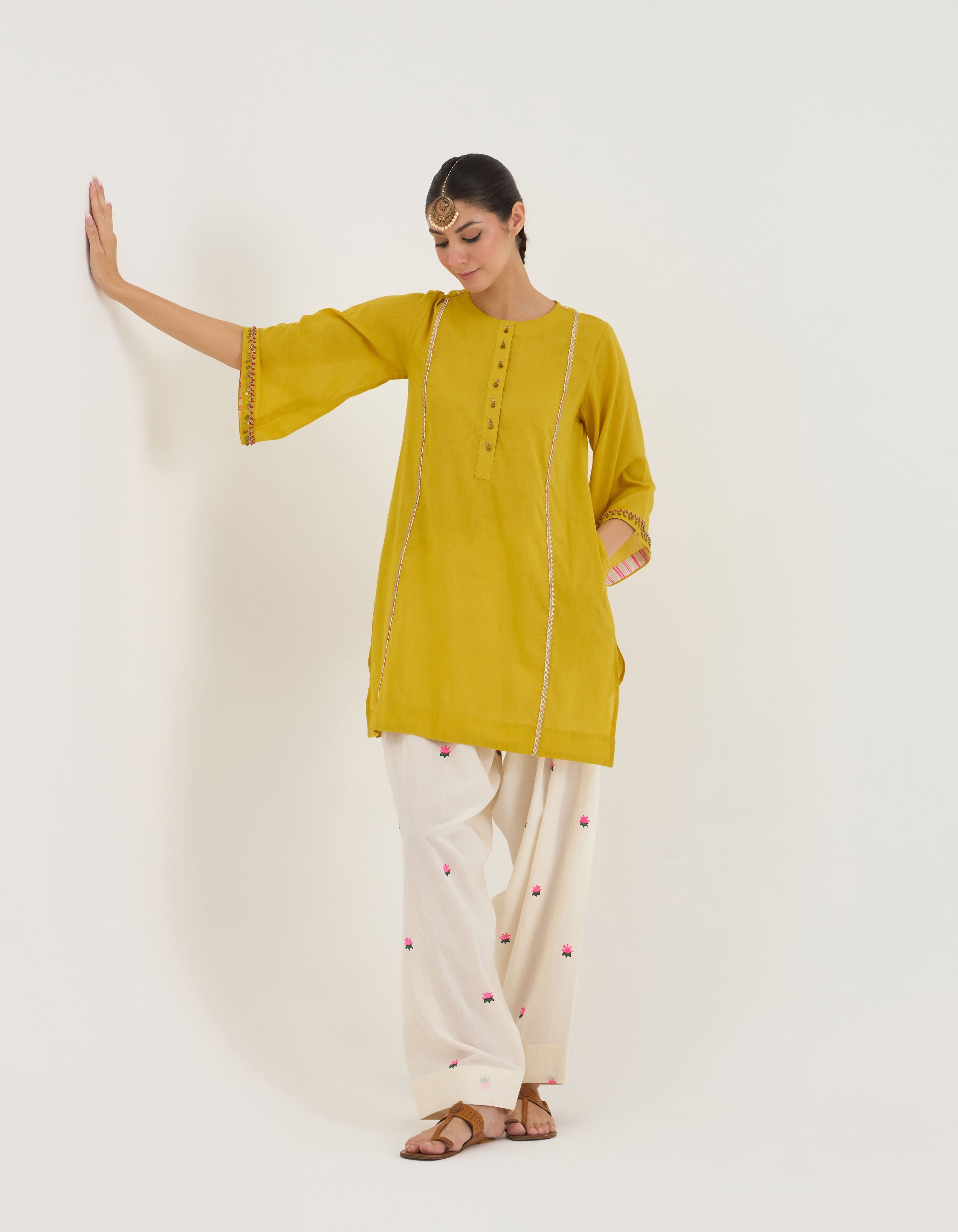 Mustard V-Neck Short Sukhi Kurta Set
