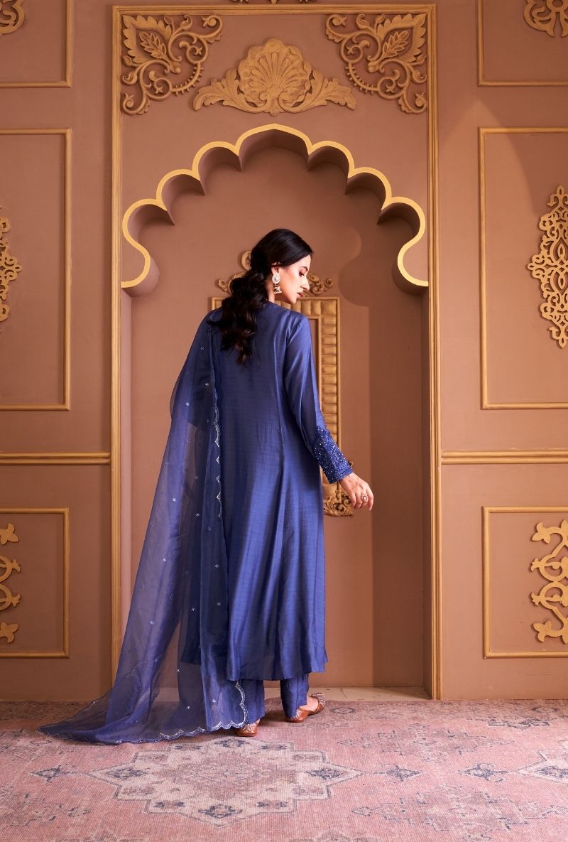 Blue Bead Yoke Rasia Kurta Set
