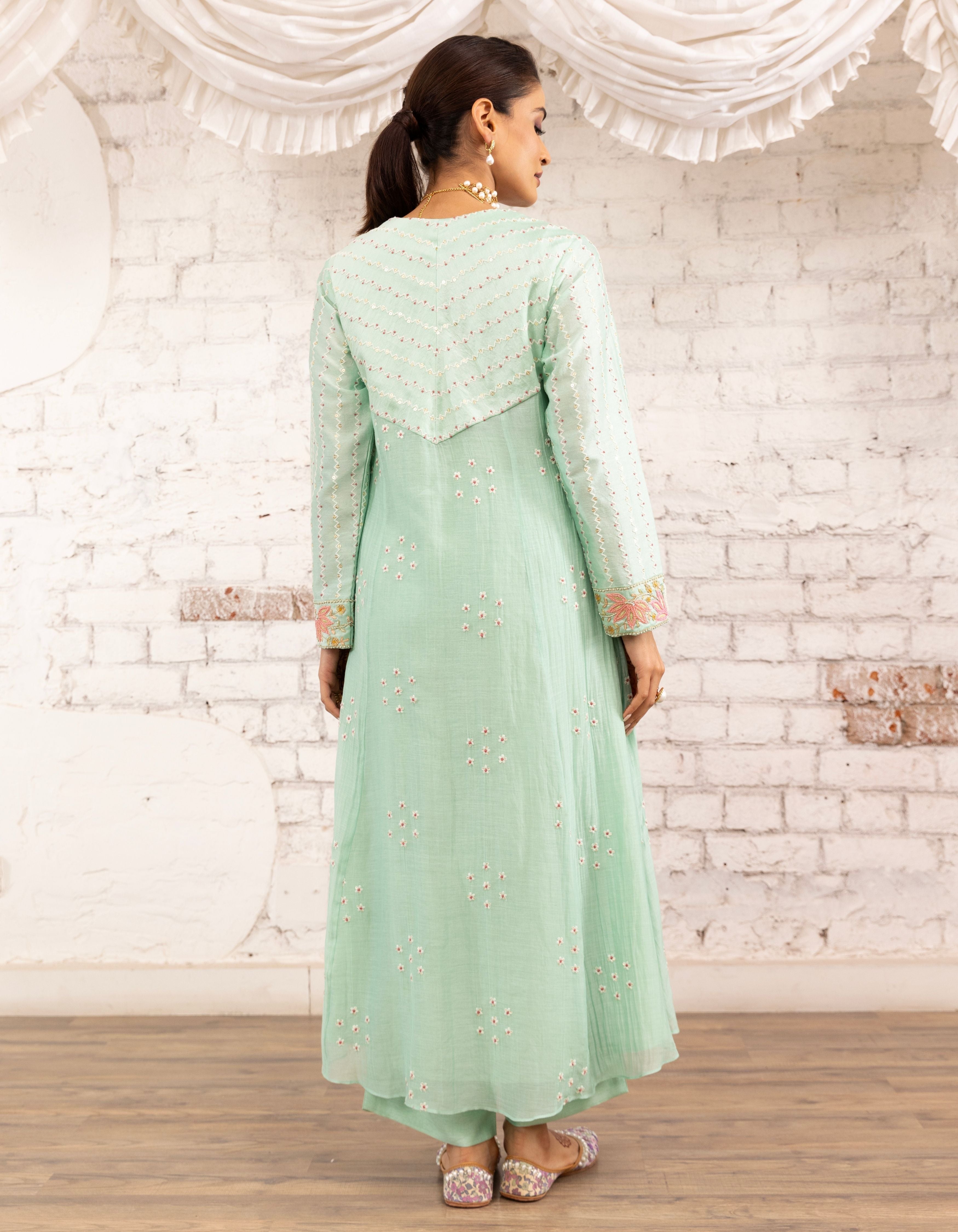 Aqua Lotus Yoke Noor Anarkali Kurta Set