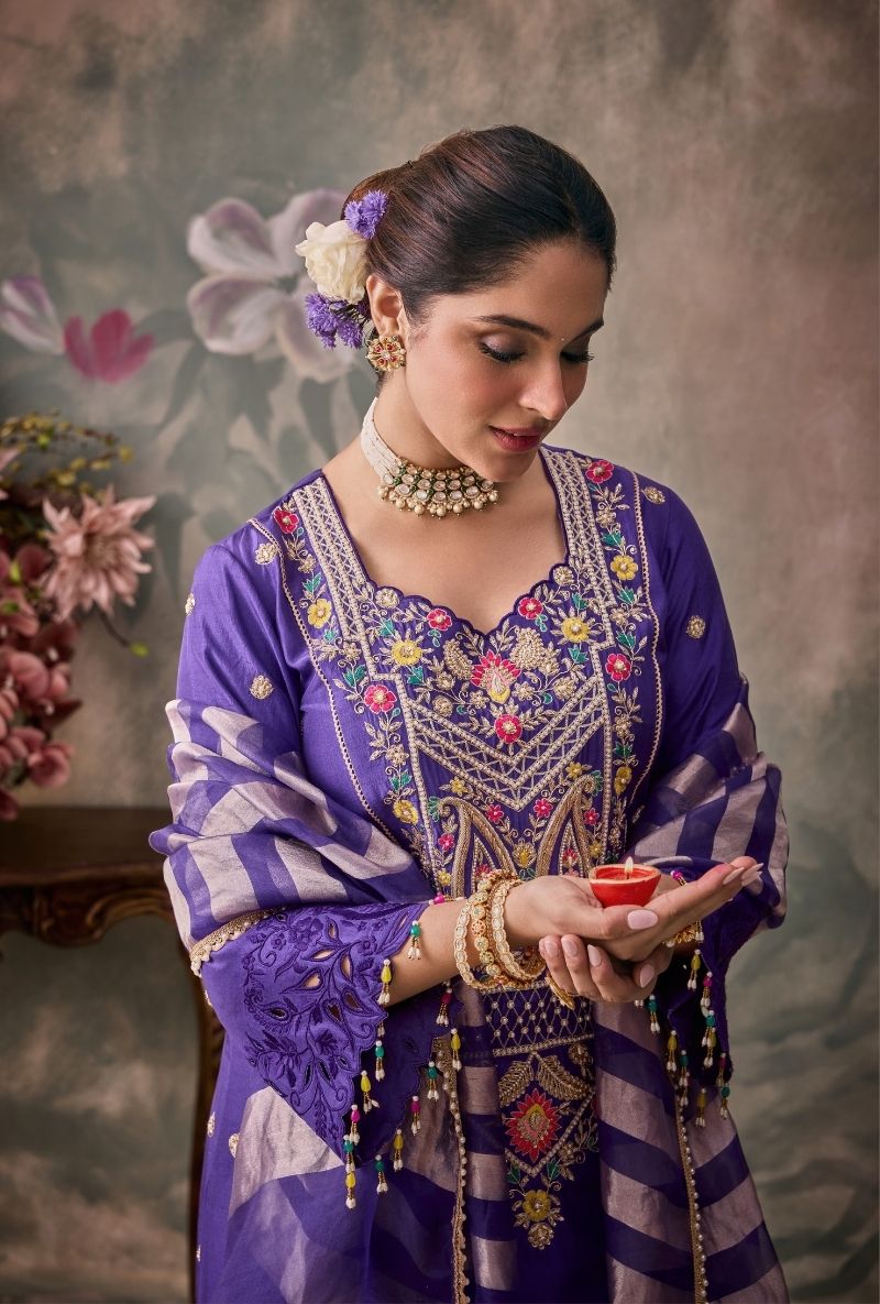 Purple Embroidered Heavy Yoke Jalsa Kurta Set