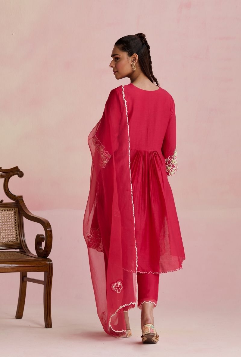 Raspberry Pink Applique And Cutwork Amara Kurta Set