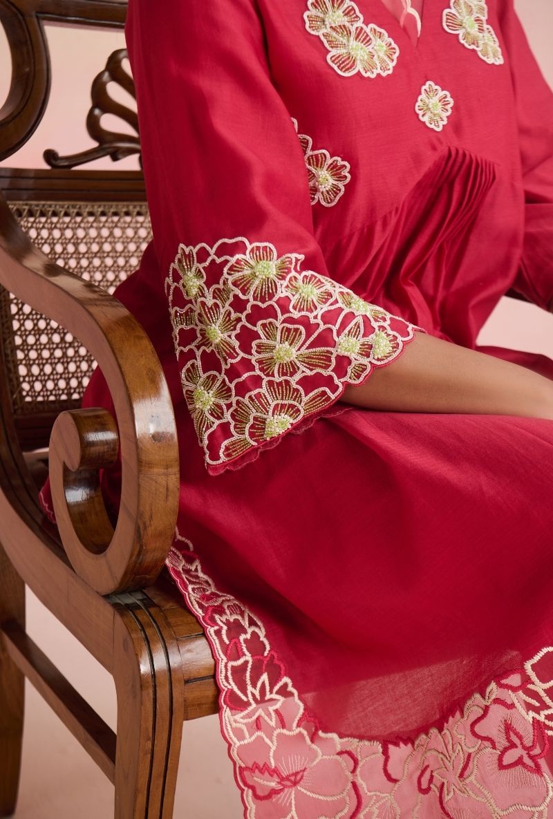 Raspberry Pink Applique And Cutwork Amara Kurta Set