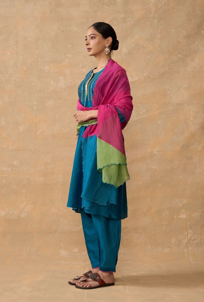 Teal Blue Side Panel Ruhi 2.0 Kurta Set