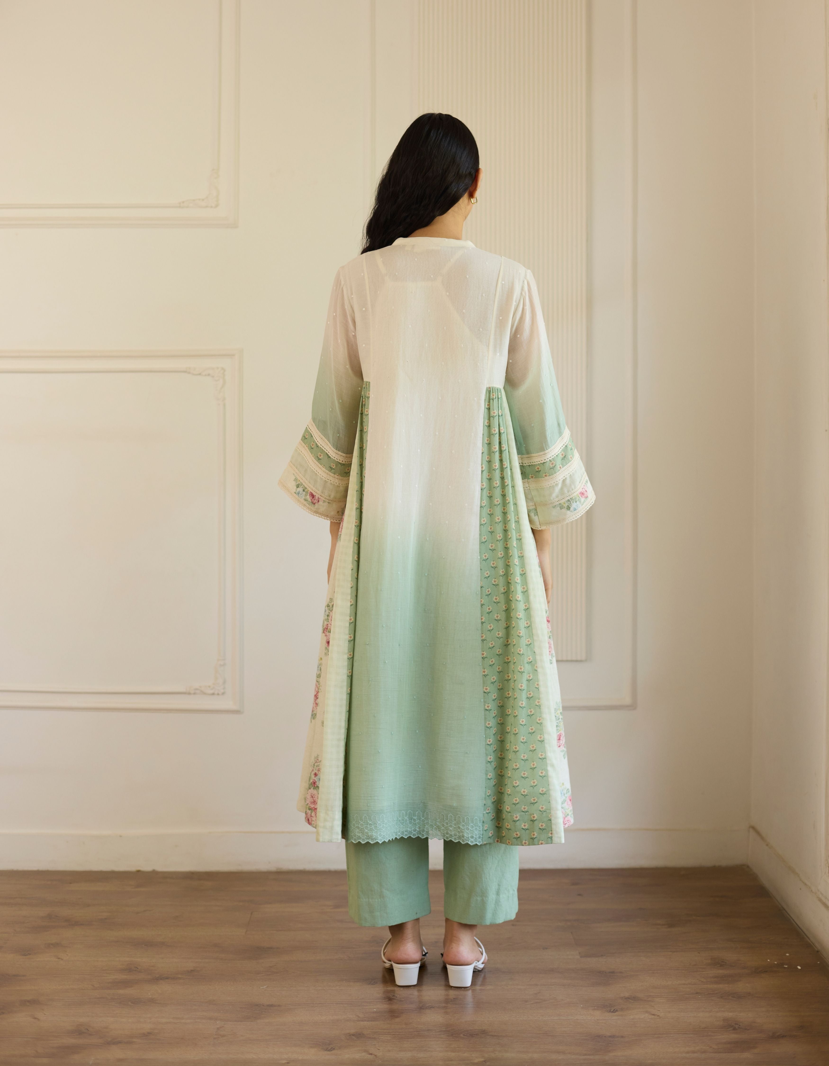 Green Ombre Side Panel Amelia Kurta Set