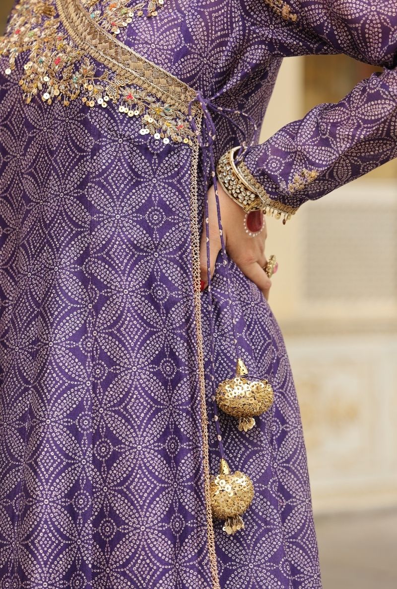 Purple Printed Mehfil Angrakha Set